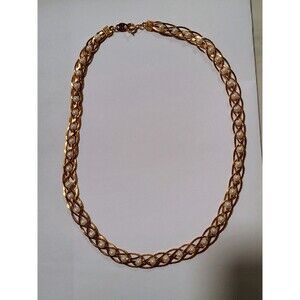 Vintage Avon Gold-Tone Braided Necklace With Faux Pearls Signed